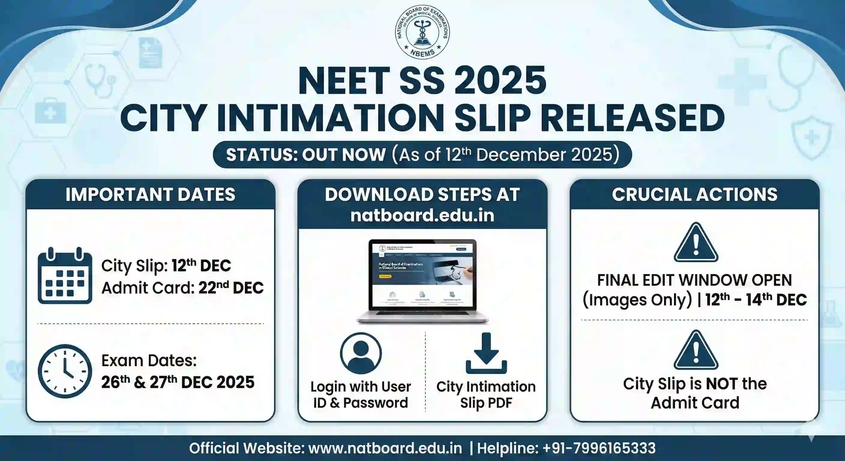 NEET City Intimation slip